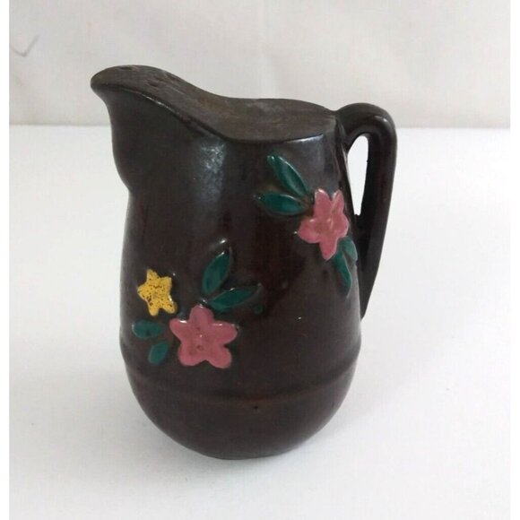 Vintage Thames Redware Pitcher Sugar Shaped Floral 4" Salt & Pepper Shakers - Picture 3 of 14